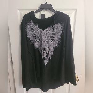 Be Vocal Black Heart and Feather Graphic Hoodie Top